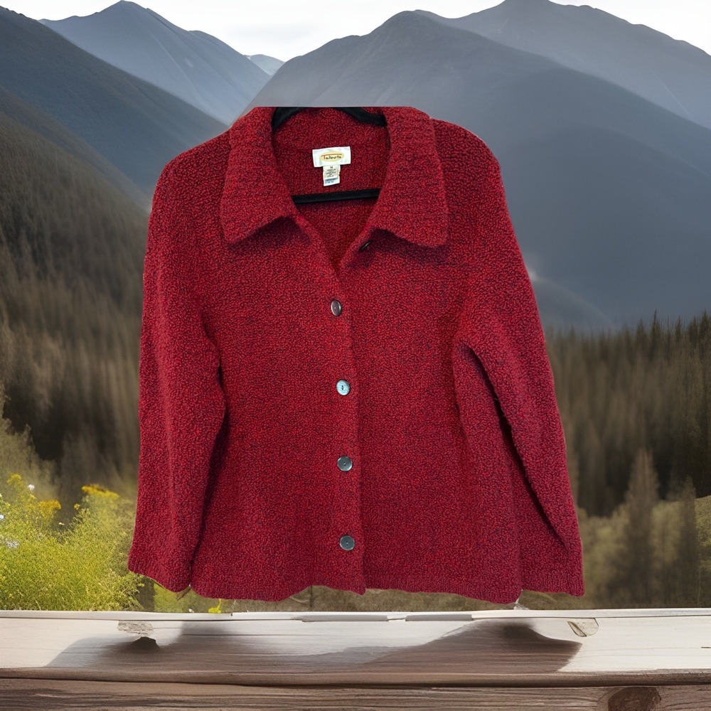 Talbots Red Boucl Button-Front Jacket Cardigan Sw… - image 1